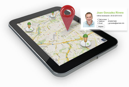 Tablet con imagen google maps. Avería y técnicos geolocalizados